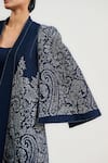 Buy_OTT_Navy Cotton Embroidery Open Neck Blue Jamawar Jacket _Online_at_Aza_Fashions