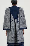 Shop_OTT_Navy Cotton Embroidery Open Neck Blue Jamawar Jacket _at_Aza_Fashions