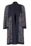 Shop_OTT_Navy Cotton Embroidery Open Neck Blue Jamawar Jacket _Online_at_Aza_Fashions