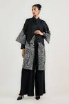 Buy_Ott_Black Silk Satin, Organza Embroidery Jamawar Jacket _at_Aza_Fashions