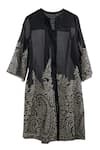 Shop_Ott_Black Silk Satin, Organza Embroidery Jamawar Jacket _Online_at_Aza_Fashions