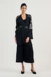 Ott_Black Silk, Crepe Embroidery Open Neck Pichwai Cardigan _Online_at_Aza_Fashions