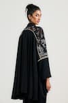 Shop_Ott_Black Silk, Crepe Embroidery Open Neck Pichwai Cardigan _Online_at_Aza_Fashions