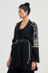 Buy_Ott_Black Silk, Crepe Embroidery Open Neck Pichwai Cardigan _at_Aza_Fashions