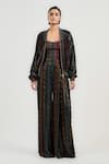 Ott_Burgundy Silk, Velvet Embroidery Collared Jamawar Bomber Jacket _Online_at_Aza_Fashions