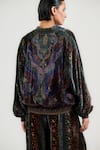 Shop_Ott_Burgundy Silk, Velvet Embroidery Collared Jamawar Bomber Jacket _at_Aza_Fashions