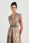Buy_OTT_Multi Color Jersey Metallic Thread V-neck Jewel Print Jumpsuit _Online_at_Aza_Fashions