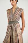 Shop_OTT_Multi Color Jersey Metallic Thread V-neck Jewel Print Jumpsuit _Online_at_Aza_Fashions