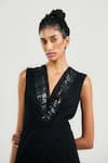 Shop_OTT_Black Tulle Sequins V-neck Crinkled Cocktail Jumpsuit _Online_at_Aza_Fashions