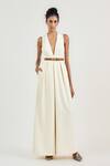 Buy_Ott_Ivory Crepe V-neck Full Length Jumpsuit _at_Aza_Fashions