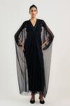 Buy Ott Black Crepe, Tulle V-neck Crinkled Evening Kaftan at Aza Fashions Buy_Ott_Black Crepe, Tulle V-neck Crinkled Evening Kaftan _at_Aza_Fashions