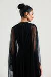 Shop Ott Black Crepe, Tulle V-neck Crinkled Evening Kaftan at Aza Fashions Shop_Ott_Black Crepe, Tulle V-neck Crinkled Evening Kaftan _at_Aza_Fashions