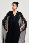 Buy Ott Black Crepe, Tulle V-neck Crinkled Evening Kaftan Online at Aza Fashions Buy_Ott_Black Crepe, Tulle V-neck Crinkled Evening Kaftan _Online_at_Aza_Fashions