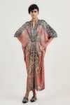 Buy_Tarun Tahiliani_Multi Color Tulle Embroidery V-neck Oriental Print Kaftan _at_Aza_Fashions
