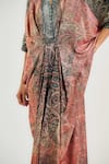 Buy_Tarun Tahiliani_Multi Color Tulle Embroidery V-neck Oriental Print Kaftan _Online_at_Aza_Fashions