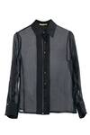 OTT_Black Silk Satin, Organza Collared Shirt _Online_at_Aza_Fashions