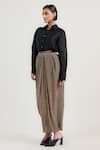 Buy_OTT_Black Silk Satin, Organza Collared Shirt _Online_at_Aza_Fashions