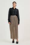 Shop_OTT_Black Silk Satin, Organza Collared Shirt _Online_at_Aza_Fashions