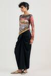 Buy_Ott_Black Satin Draped Skirt _Online_at_Aza_Fashions