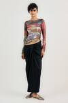 Buy_Ott_Black Satin Draped Skirt _at_Aza_Fashions