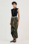 OTT_Black Jersey Asymmetric Draped Skirt _Online_at_Aza_Fashions