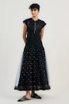 Buy_OTT_Black Muslin Sequins Mukaish Tulle Midi Skirt _at_Aza_Fashions