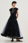 OTT_Black Muslin Sequins Mukaish Tulle Midi Skirt _Online_at_Aza_Fashions