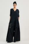Buy_Ott_Black Silk, Crepe Beads V-neck Multi-way Fringed Top _at_Aza_Fashions