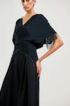 Buy_Ott_Black Silk, Crepe Beads V-neck Multi-way Fringed Top _Online_at_Aza_Fashions
