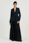 OTT_Black Silk, Crepe Beads Shawl Neck Cocktail Wrap Top _Online_at_Aza_Fashions
