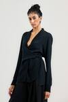 Buy_OTT_Black Silk, Crepe Beads Shawl Neck Cocktail Wrap Top _Online_at_Aza_Fashions