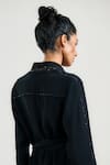 Shop_OTT_Black Silk, Crepe Beads Shawl Neck Cocktail Wrap Top _at_Aza_Fashions