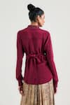 Shop_OTT_Burgundy Silk, Crepe Embroidery V-neck Cocktail Wrap Top _at_Aza_Fashions