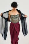 Ott_Black Viscose Embroidery Jamawar Print Corset _Online_at_Aza_Fashions
