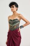 Buy_Ott_Black Viscose Embroidery Jamawar Print Corset _at_Aza_Fashions