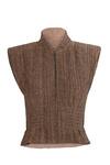 Shop_OTT_Gold Open Neck Metallic Crinkle Crop Top _Online_at_Aza_Fashions