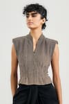 Buy_OTT_Gold Open Neck Metallic Crinkle Crop Top _at_Aza_Fashions