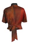 Buy_OTT_Rust Linen, Satin Mandarin Collar Ram Kumar Wrap Top _Online_at_Aza_Fashions