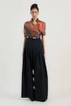 Shop_OTT_Rust Linen, Satin Mandarin Collar Ram Kumar Wrap Top _Online_at_Aza_Fashions