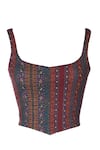 Buy_OTT_Burgundy Lycra Square Neck Jamawar Stripe Pattern Crop Top _Online_at_Aza_Fashions
