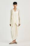 Shop_OTT_Ivory Viscose, Georgette Tailored Dhoti Pant _Online_at_Aza_Fashions