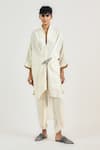 Buy_OTT_Ivory Viscose, Georgette Tailored Dhoti Pant _at_Aza_Fashions