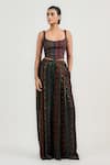Buy_OTT_Burgundy Embroidery Jamawar Pleated Pants _Online_at_Aza_Fashions