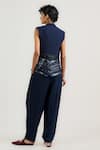 Shop_OTT_Navy Linen Sequins Blue Tailored Salwar Pants _at_Aza_Fashions