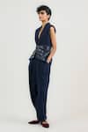 OTT_Navy Linen Sequins Blue Tailored Salwar Pants _Online_at_Aza_Fashions