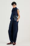 Shop_OTT_Navy Linen Sequins Blue Tailored Salwar Pants _Online_at_Aza_Fashions
