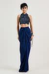 Shop_OTT_Navy Satin Draped Pant _at_Aza_Fashions