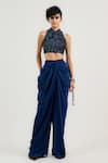 Buy_OTT_Navy Satin Draped Pant _at_Aza_Fashions