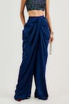 Buy_OTT_Navy Satin Draped Pant _Online_at_Aza_Fashions