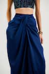 Shop_OTT_Navy Satin Draped Pant _Online_at_Aza_Fashions